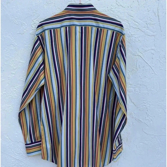 Etro Mens Vertical Striped Print Button Down Milano Polo Shirt Multicolor Sz 42 - Picture 8 of 10